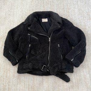 Free People We The Free So Cozy Slouchy Moto Jacket S Black Faux Fur Sherpa
